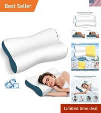 Certified Memory Foam Neck Pillow with Washable Silk Pillowcase for Comfort