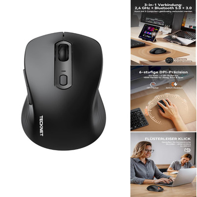 Bluetooth Funkmaus 3 Modi 4800 DPI Leise Klicks USB-A Empfänger