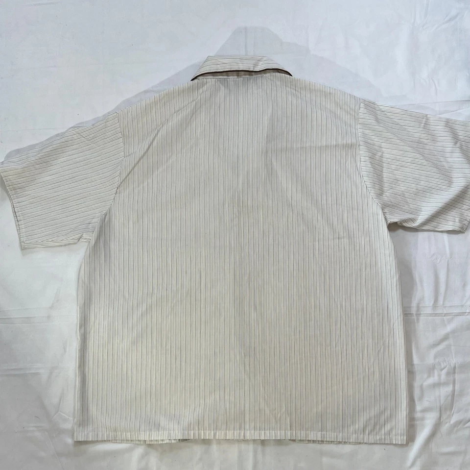 Camisa Playboy Para Hombres XL Blanca Marrón Rayas Pijama Cuello Salón Hecha en EE. UU. DE COLECCIÓN Foto 2 de 4