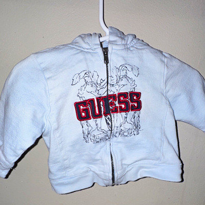GUESS Blue Hooded Full Zip Knit Cotton Sweater 3-6M Graphic Logo
