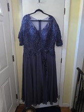 Long Stormy Grey Sequin and Chiffon Formal Plus Sized Dress