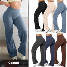 Womens Straight Wide Leg Workout Leggings High Waist Casual Gym Pants Bottoms US