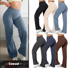 Womens Straight Wide Leg Workout Leggings High Waist Casual Gym Pants Bottoms US