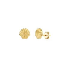 7mm Mini Seashell Stud Earrings Real 14K Yellow Gold