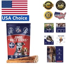 12-Inch Jumbo Bully Sticks - 6 Pack of 100 Natural Grass-Fed Dog Chews