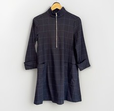 Zara Black Blue Windowpane Dress Womens XS 3/4 Sleeves Zip Front Academia School