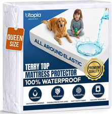 Waterproof Queen Size Mattress Protector fits Upto 17" deep Mattresses 200 GS