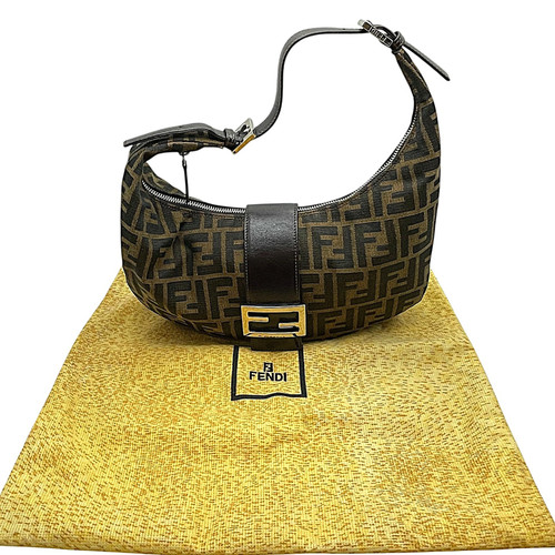 FENDI Mamma Baguette Half Moon Bag Shoulder Bag Zucca Pattern Brown Canvas