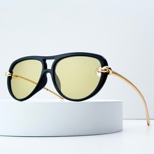 Bottega Veneta BV1418S Black Gold Cat Eye Sunglasses Yellow Lens 58-15-145
