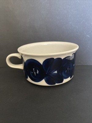 Arabia Finland Flat Coffee Mug Cup Tea Anemone Blue Flower Floral