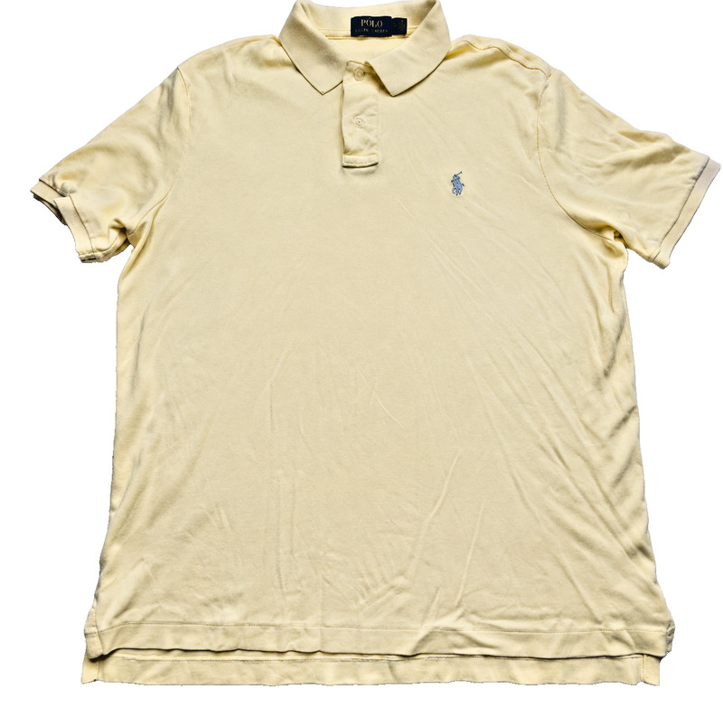 Polo Ralph Lauren Mens Polo Shirt Yellow Large Blue Pony Short Sleeve