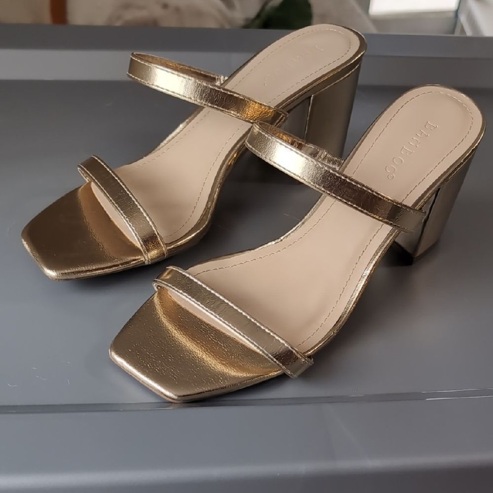 Bamboo Metallic Gold Block Heel Shoes Size 7.5 New without Box