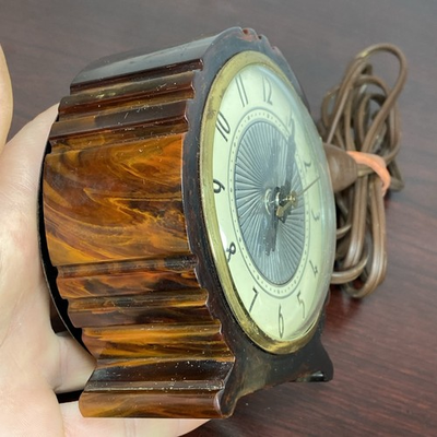 #ad Lanshire Self Starting T3 Marble Swirl Catalan Bakelite MCM Electric Alarm Clock $625.50