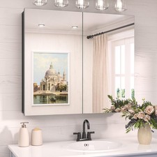 30 x 26 Surface Mount Medicine Cabinet Mirror for Bathroom Black, Aluminum Re...