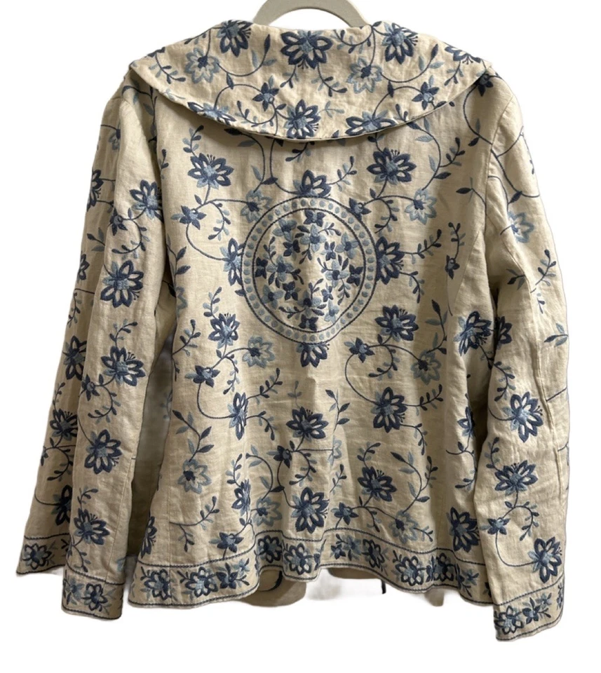 Chaqueta J. JILL Fairy Tale Cottage Core Floral Bordada 100% Lino Talla 2X Foto 2 de 4