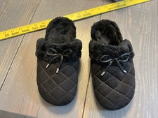 Vionic Slippers Quilted Faux Fur Slip-On Womens Size 7 Bow Accent Black
