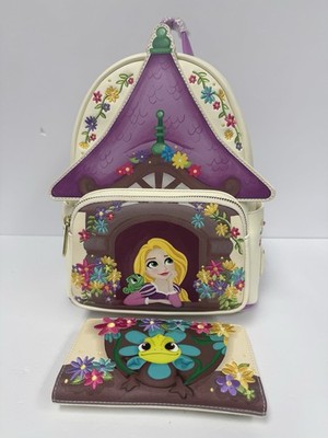 NWT Loungefly Disney Tangled Tower Window Scene Rapunzel Mini Backpack & Wallet