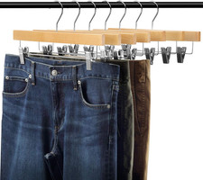 20Pcs Wooden Pants Hangers Solid Pants Hangers with Adjustable Clips 14