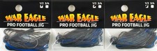 (LOT OF 3) WAR EAGLE PRO FOOTBALL JIG 1/2OZ WEPFJ12100 BLACK BLUE SHINER C5311