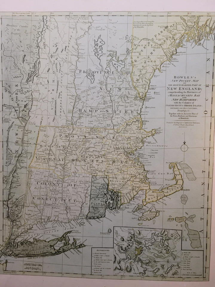 Reprint Bowles Map Of New England 1780 Framed - Image 3 of 4