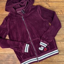 Betsey Johnson vintage 90s velvet zip front hoodie love lips patches