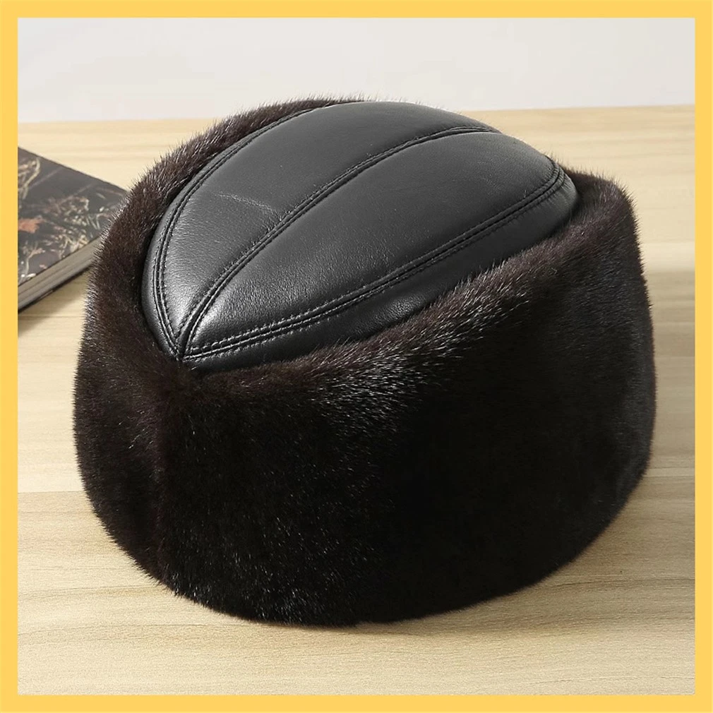 100% Real Mink Fur Hat Thicken Winter Warm Cap Luxury Handsome Fashion for Men