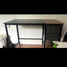 AmazonBasics Computer Desk 100x60cm Black/Dark Wood Metal 2 Drawers