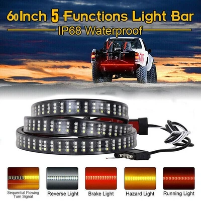 GEARZAAR 60" 5 MODES Truck Strip Tailgate Light Bar 3Row Reverse Brake Signal Tail Light