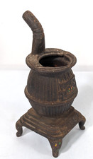 Vintage Cast Iron Pot Belly Stove Miniature Salesman Sample Rusty No Lid 2.5"x6"