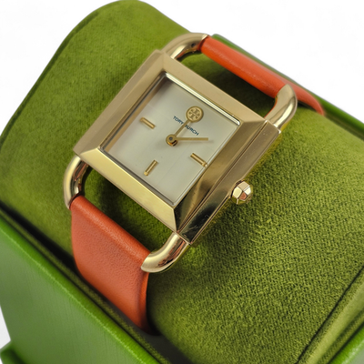 NEW Tory Burch Phipps Lilium Orange Gold Tone Watch TBW7201 Logo