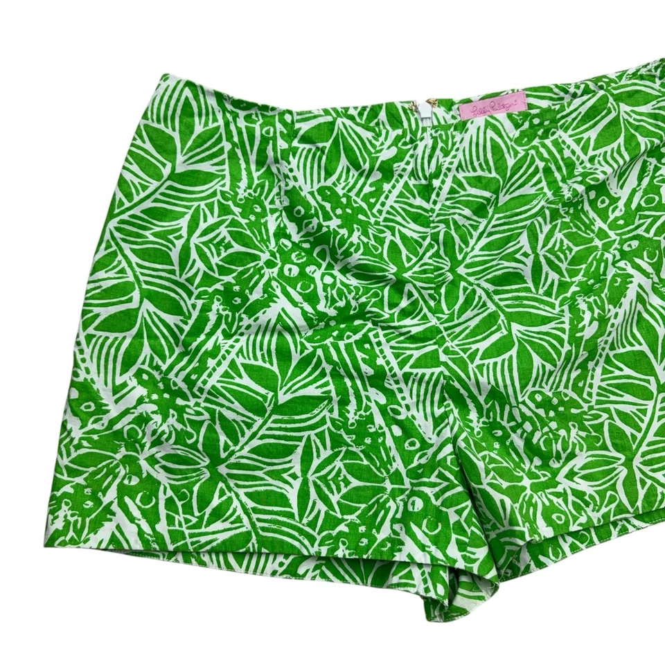 Shorts feminino Lilly Pulitzer tamanho 6 verde branco estampa de folha linho tropical - Imagem 3 de 4