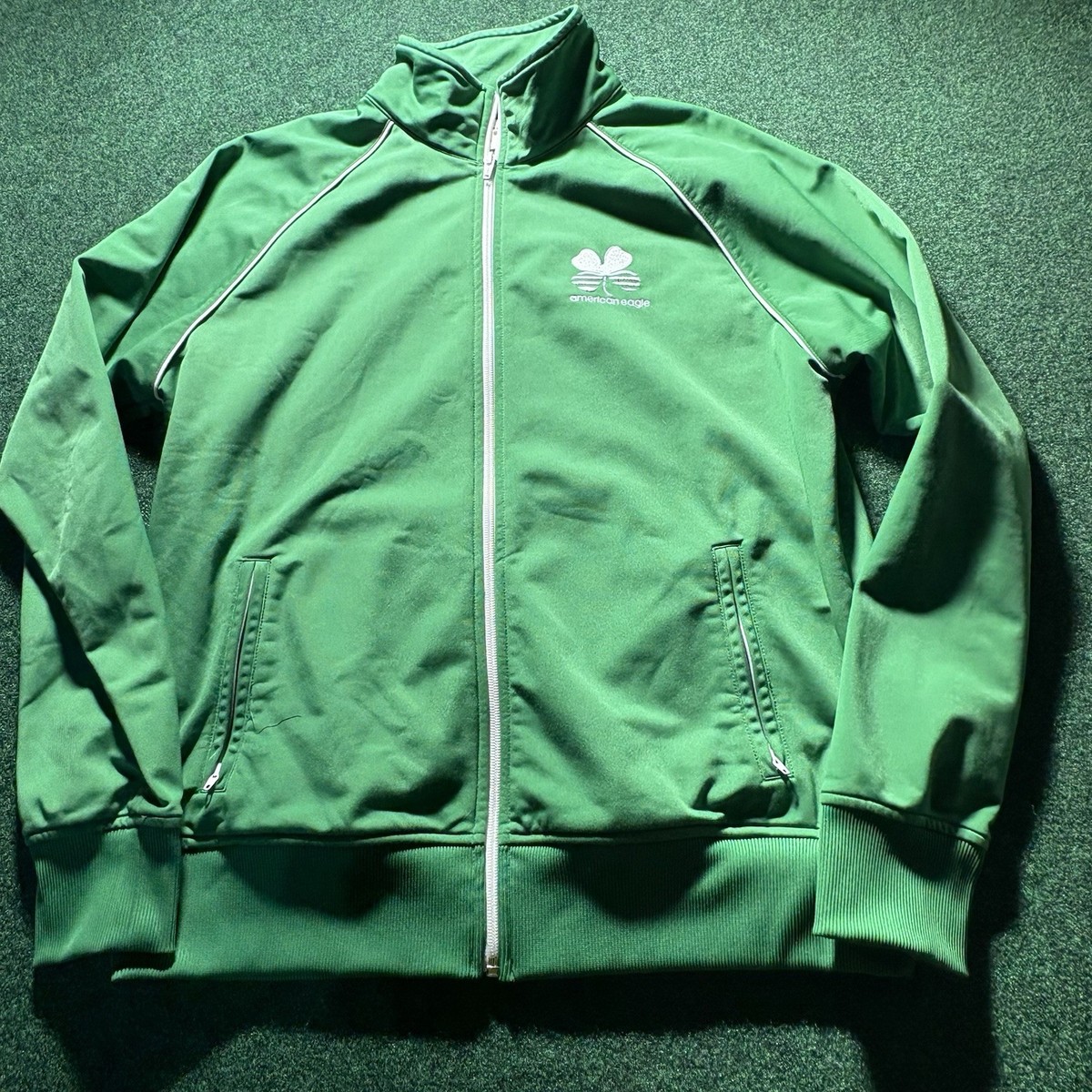 American Eagle Track Jacket Men's MED Green zip Irish shamrock
