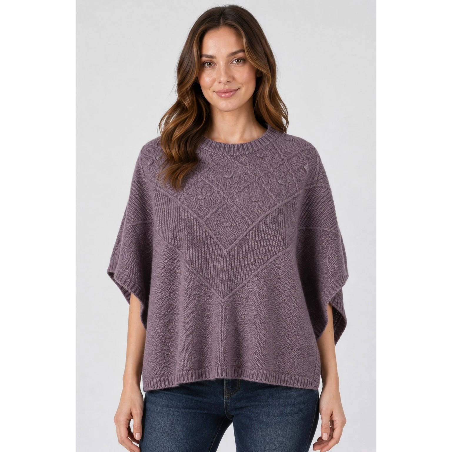 Loft Knit Bobble Poncho Sweater Womens Medium Large Purple Wool Cape