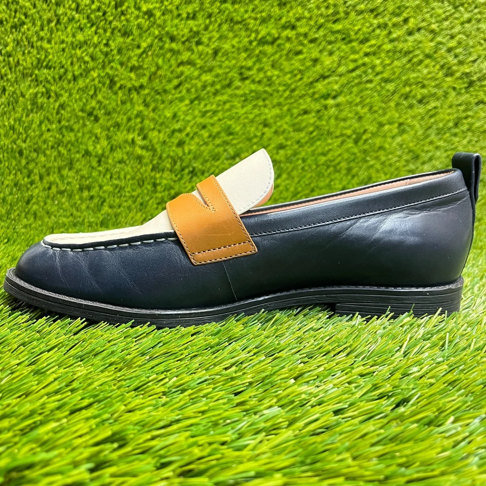 Cole Haan Stassi Womens Size 7 Navy Blue Cream Classic Penny Loafer Flats Shoes - Image 2 of 4