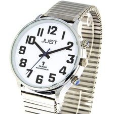 Blindenuhr Funkuhr von Just sprechende Uhr Zugband Flexband Edelstahl