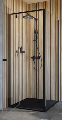 Trend 2.0 Drehtür mit Seitenwand Eck-Duschkabine 200x90x90 Klarglas Nano schwarz