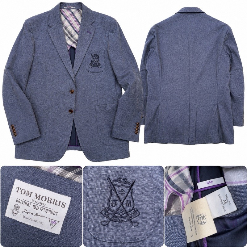 Tom Morris St Andrews Golf Blazer Sport Coat 44R Blue Elbow Patch Portugal F#9