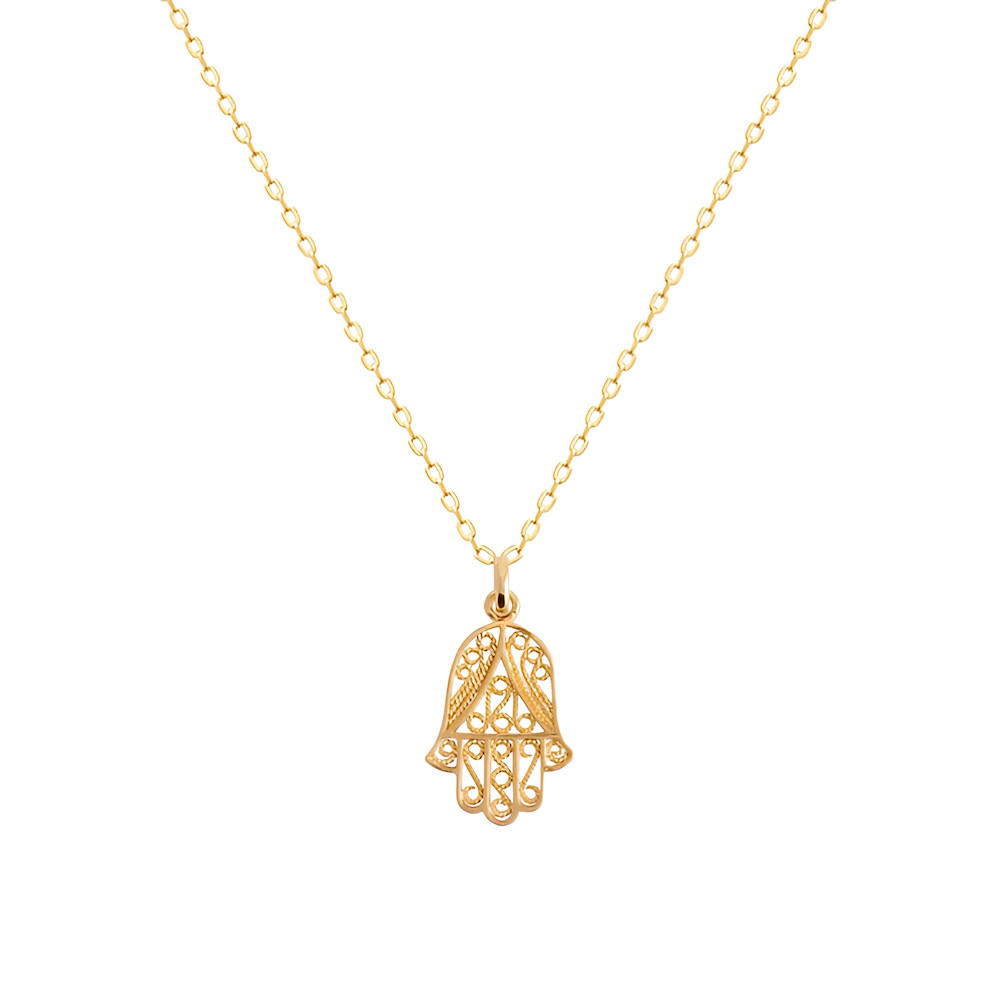 Collier chaîne pendentif main de Fatma khamsa pour femme en plaqué or jaune 50cm