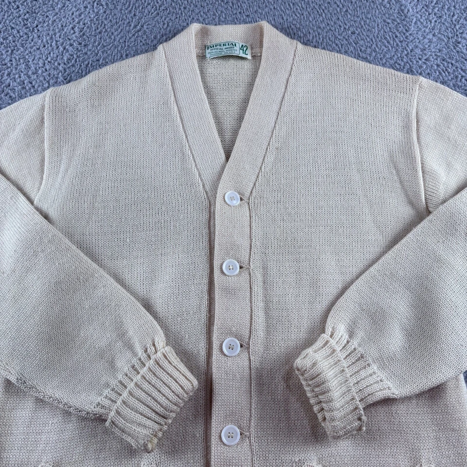 Cárdigan Suéter Vintage Años 50 Para Hombre 42 Beige Imperial Universitario Grunge Abuelo EE. UU. Foto 2 de 4