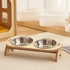 Bamboo Elevated Pet Feeding Station for Dogs - 2 Stainless Steel Bowls
