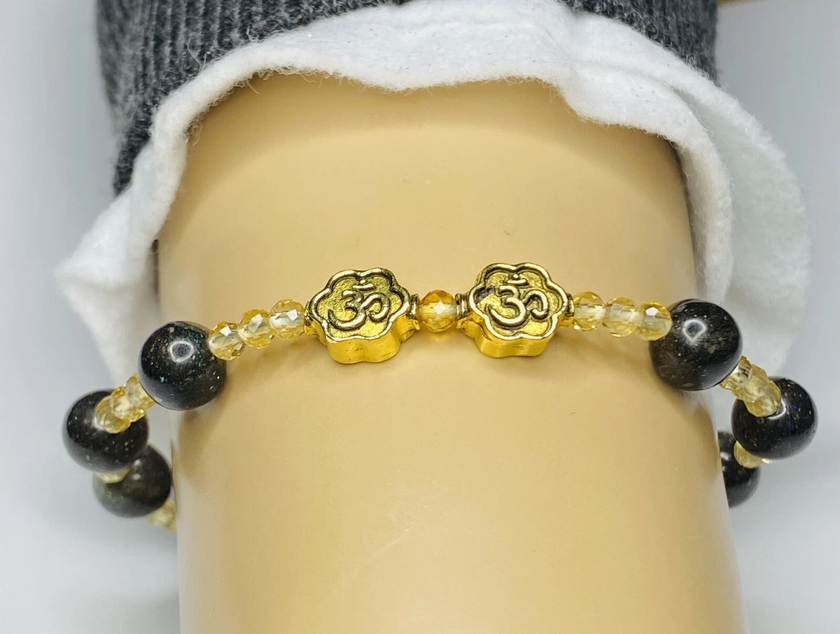 Natural 7.5 Citrine Faceted. Black Opal Bracelet Gold Alloy Om Symbol