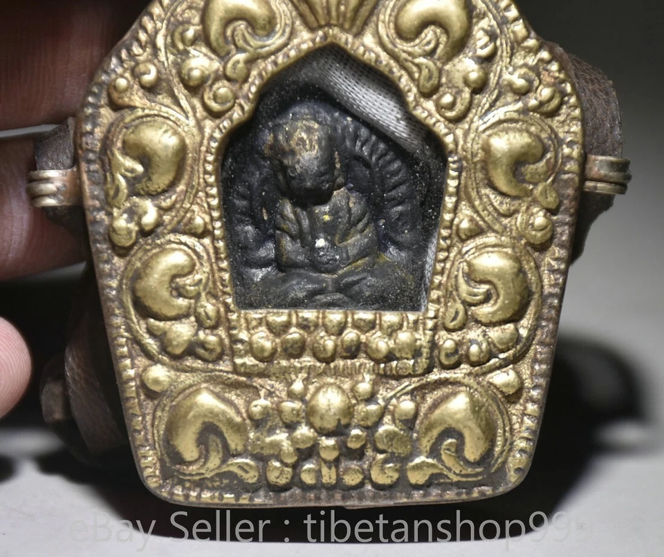 Caja Shakyamuni Amitabha Buda Gawu de bronce púrpura budismo chino antiguo de 2,5" Foto 3 de 4