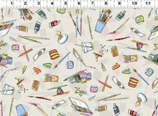 $7 Per Yard ART CLUB Supplies Lt Khaki Quilt Fabric by Anita Jeram / Clothworks