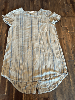 Cloth & stone boxy linen blend dress size medium striped button back detail  | eBay