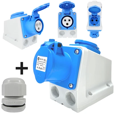 EWH-SHOP Caravan CEE Kombi Wandsteckdose 3 polig 16A 230V IP44 Schutzkontakt-Steckdose