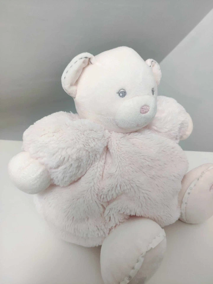 Peluche/Doudou Ours Boule Rose Gris Blanc Perle Fourrure Grelots 30cm Kaloo 2013 - Photo 2/4
