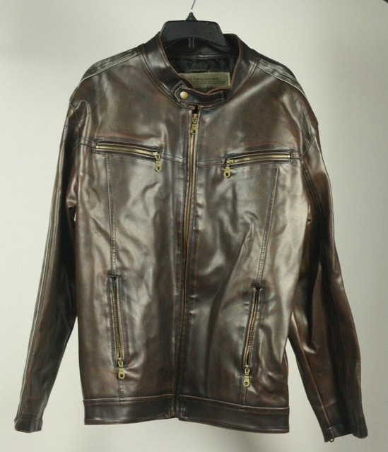 Machine Type Field Apparel Mens Faux Leather Brown Jacket Coat XLarge
