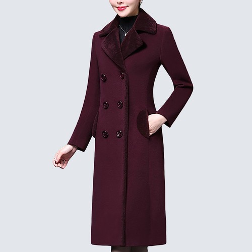 Women's Winter Mid-Length Pea Coat Double-breasted Warm Notched Lapel Jacket - Picture 12 of 54