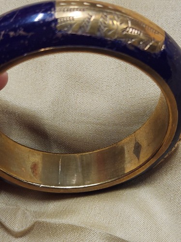 Vintage Goldtone & Blue Bangle Bracelet Aged - Picture 5 of 11