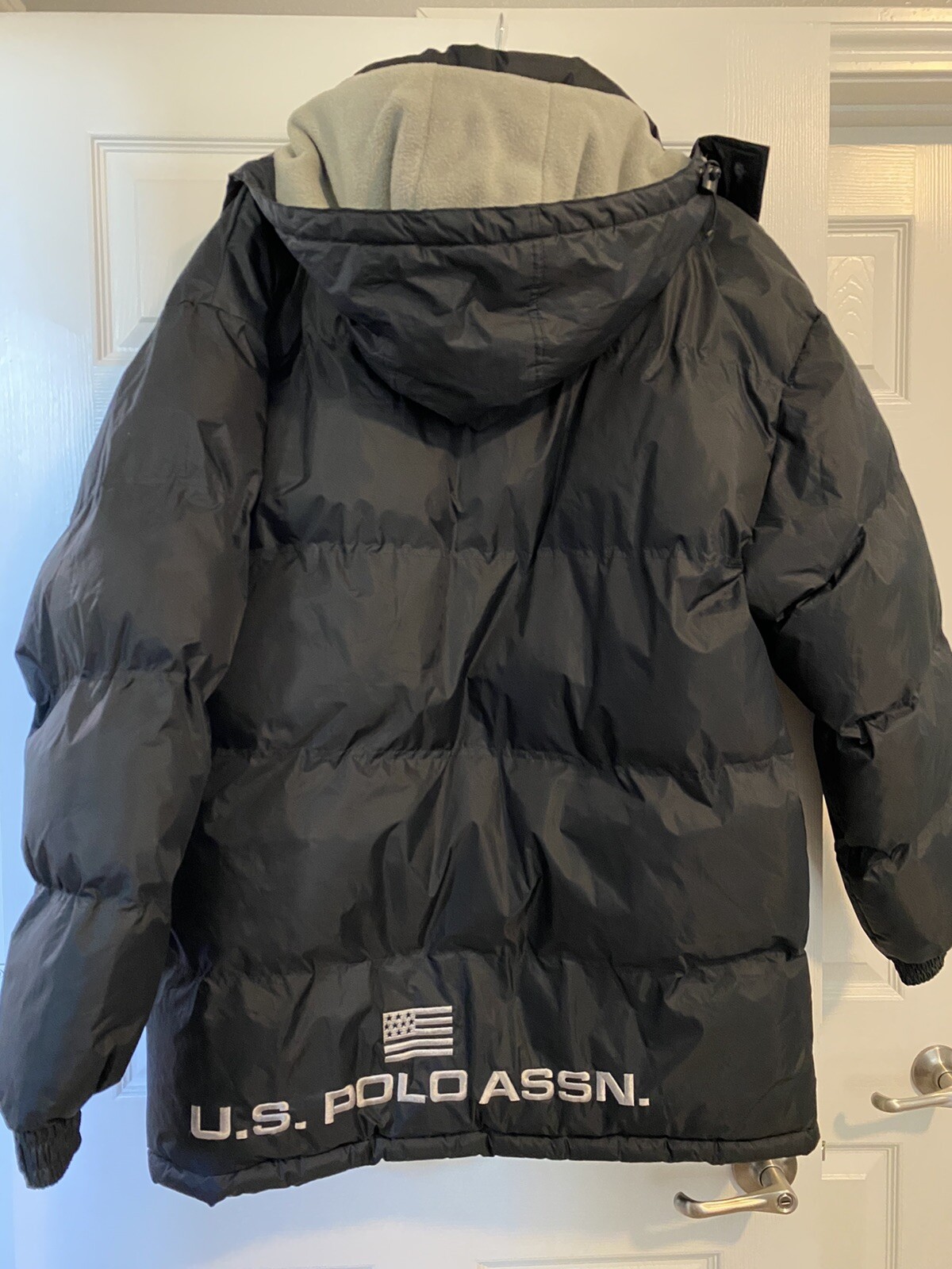 U.S. Polo Assn. Mens Hooded Heavy Thick Puffer Coat Navy With Grey